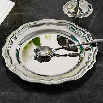 2PCS Stainless Steel Lace Dessert Plate 2 Sizes for Home Party Decor
