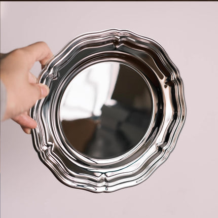 2PCS Stainless Steel Lace Dessert Plate 2 Sizes for Home Party Decor