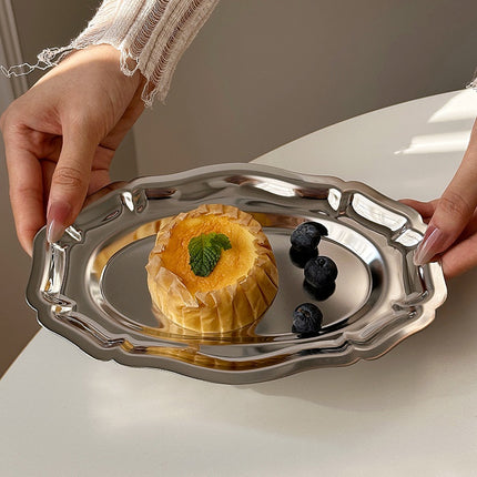 2PCS Stainless Steel Lace Dessert Plate 2 Sizes for Home Party Decor
