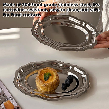 2PCS Stainless Steel Lace Dessert Plate 2 Sizes for Home Party Decor