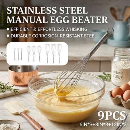 Stainless Steel Spring Whisk Set 9pcs Three Sizes