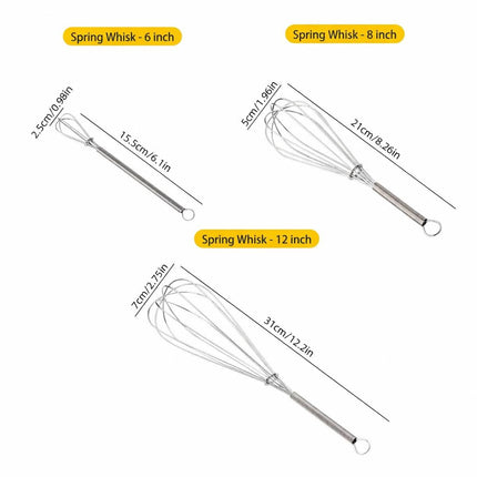 Stainless Steel Spring Whisk Set 9pcs Three Sizes