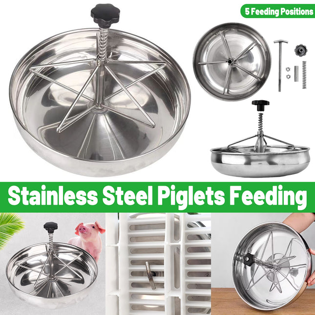 Piglet Feeding Trough Stainless Steel Round Basin Feeder Bowl for Farm Livestock