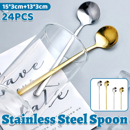 24PCS Stainless Steel Stirring Spoons Set Easy to Clean for Kitchen Cafe Use