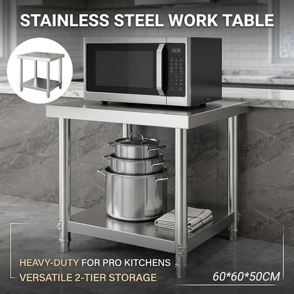 Stainless Steel Work Table 60x60x50cm 2 Tier