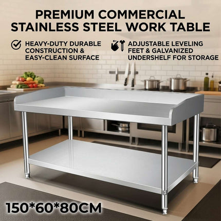 Stainless Steel Work Table 150x60x80cm 2 Tier