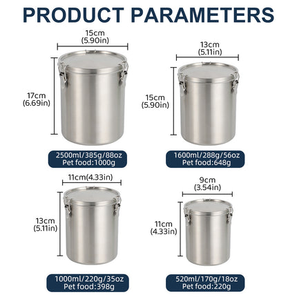 Stainless Steel Pet Food Storage Bucket Dog Cat Grain Container Bin Kitchen