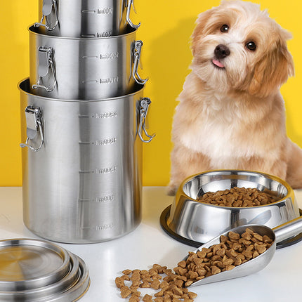 Stainless Steel Pet Food Storage Bucket Dog Cat Grain Container Bin Kitchen