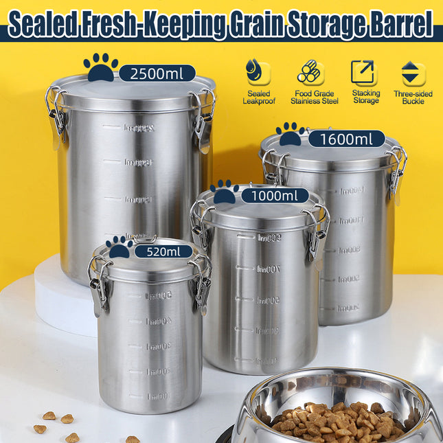 Stainless Steel Pet Food Storage Bucket Dog Cat Grain Container Bin Kitchen