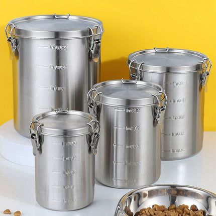 Stainless Steel Pet Food Storage Bucket Dog Cat Grain Container Bin Kitchen