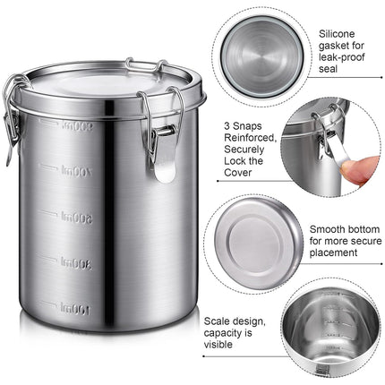 Stainless Steel Pet Food Storage Bucket Dog Cat Grain Container Bin Kitchen