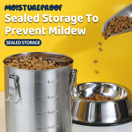 Stainless Steel Pet Food Storage Bucket Dog Cat Grain Container Bin Kitchen