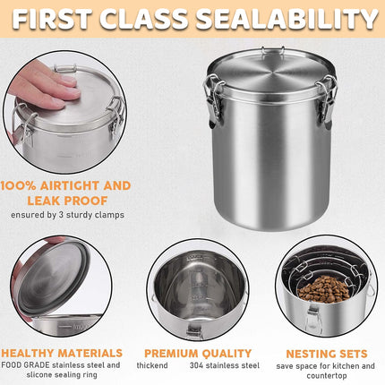 Stainless Steel Pet Food Storage Bucket Dog Cat Grain Container Bin Kitchen