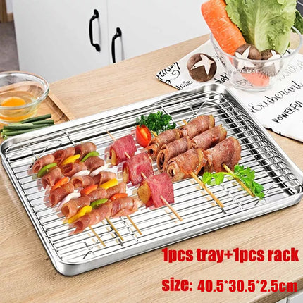 Stainless Steel Baking Tray With Cooling Rack Kitchen Cookie Oven Sheet Pan Set