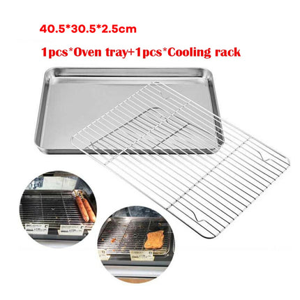 Stainless Steel Baking Tray With Cooling Rack Kitchen Cookie Oven Sheet Pan Set