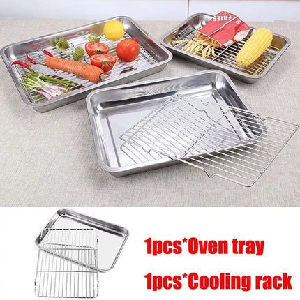 Stainless Steel Baking Tray With Cooling Rack Kitchen Cookie Oven Sheet Pan Set