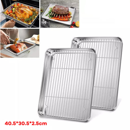 Stainless Steel Baking Tray With Cooling Rack Kitchen Cookie Oven Sheet Pan Set