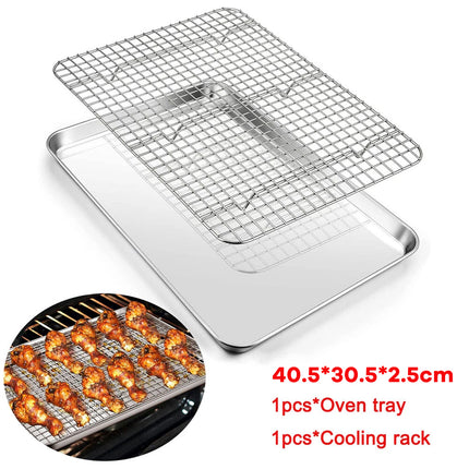 Stainless Steel Baking Tray With Cooling Rack Kitchen Cookie Oven Sheet Pan Set