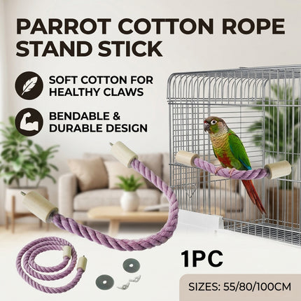 Bendable Cotton Rope Parrot Perch Bird Climbing Stand Toy Purple 3 Sizes