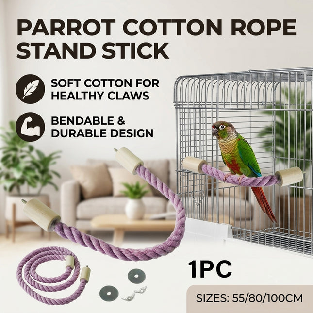Purple Bendable Cotton Rope Bird Perch Parrot Cage Stand Three Sizes