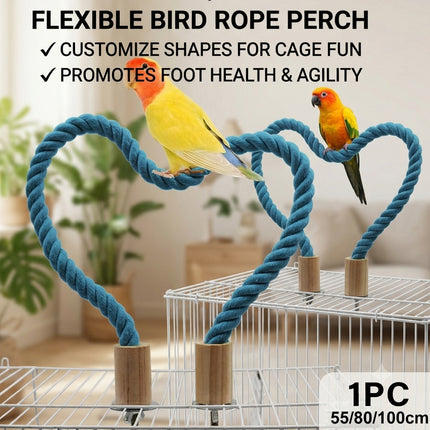 Bendable Cotton Rope Parrot Perch Bird Climbing Stand Toy Blue 3 Sizes