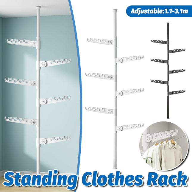 Adjustable Height 1.1-3.1m Standing Clothes Rack Stable Space Saving Daily Use