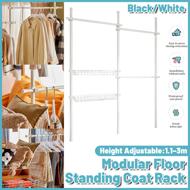 Modular Floor-Standing Clothes Rack Adjustable Height for Home Clothes Storage