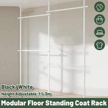 Modular Floor-Standing Clothes Rack Adjustable Height for Home Clothes Storage