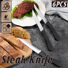 6pcs Stainless Steel Steak Knife Black Plastic Handle Cutlery For Kitchen Dining