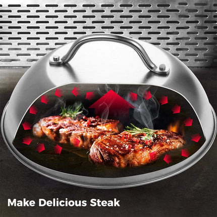 Stainless Steel Food Cover Dome Lid For Teppanyaki Grill Steak Cooking Kitchen
