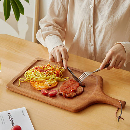 40cm Solid Wood Steak Serving Board Wooden Pizza Plate with Handle Hanging Loop
