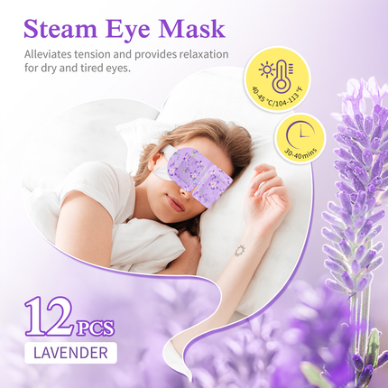 12PCS Lavender Steam Eye Mask Disposable Heated Relaxing Warm Compress Pads