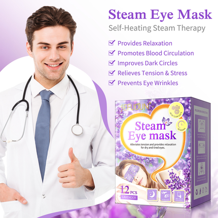 12PCS Lavender Steam Eye Mask Disposable Heated Relaxing Warm Compress Pads