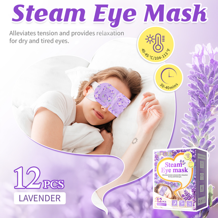 12PCS Lavender Steam Eye Mask Disposable Heated Relaxing Warm Compress Pads