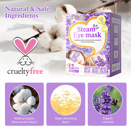 12PCS Lavender Steam Eye Mask Disposable Heated Relaxing Warm Compress Pads