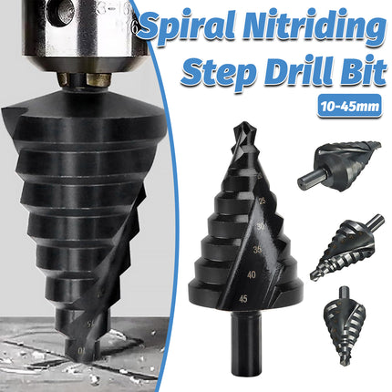 Spiral Nitriding Step Drill Bit Multi Hole Cutter 10-45mm 8 Step Sizes Cutting