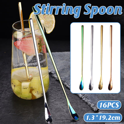 16PCS Stainless Steel Stirring Spoons 192mm Long Multi Colour Set for Drinks Use
