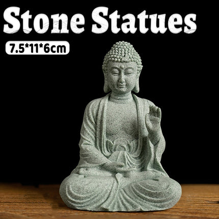 Buddha Statue Ornament in Green Sandstone Zen Craft for Home