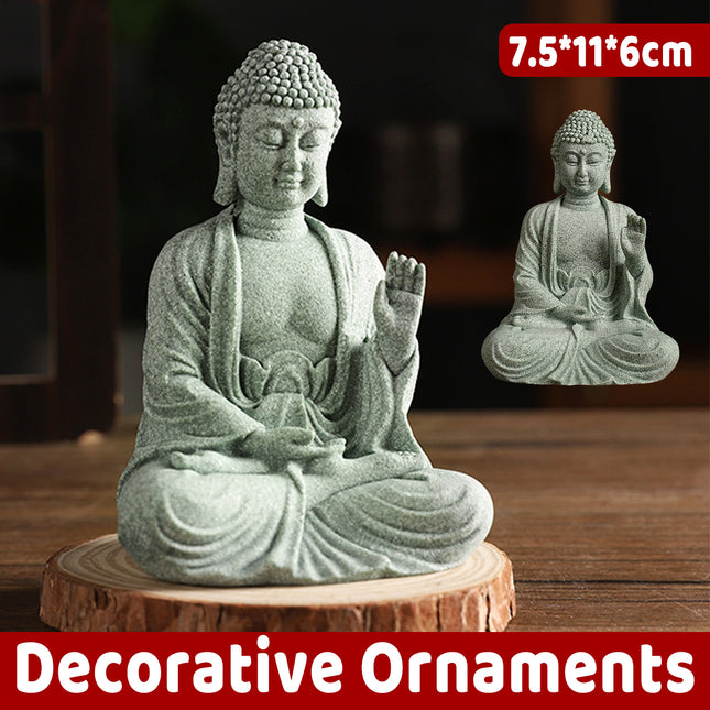 Buddha Statue Ornament in Green Sandstone Zen Craft for Home
