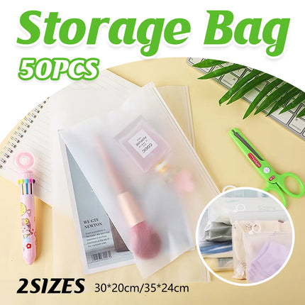 Drawstring Bag Set 50PCS Frosted Travel Storage Bags Transparent Organizer