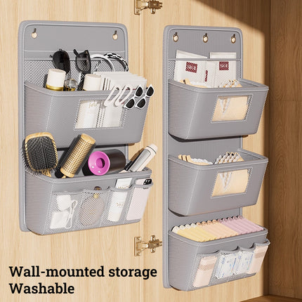 Hanging Wall Door Storage Bag Organizer Multi Pocket 2 Tier 3 Tier Grey