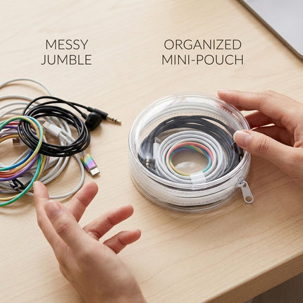 Clear Round Cable Storage Pouches 5 Pack Three Sizes