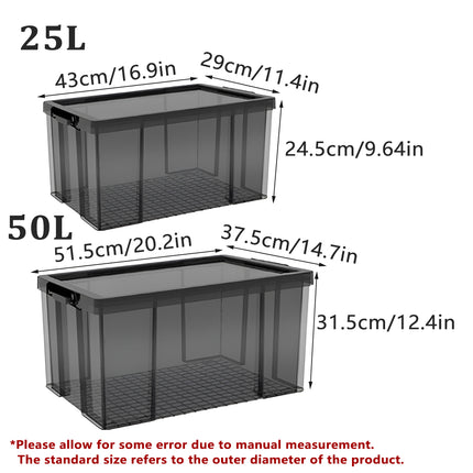 Plastic Storage Box 25L 50L Stackable Clear Front Clothes Organiser With Lid