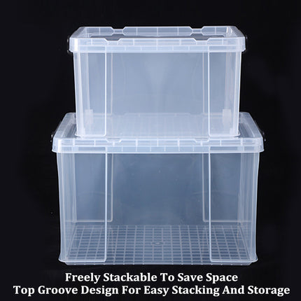 Clear Plastic Storage Box Stackable Large Capacity With Lid Handle Home Use