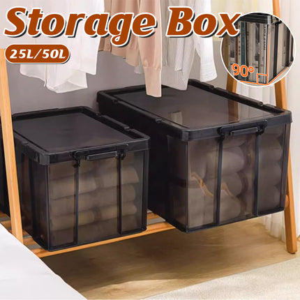 Plastic Storage Box 25L 50L Stackable Clear Front Clothes Organiser With Lid