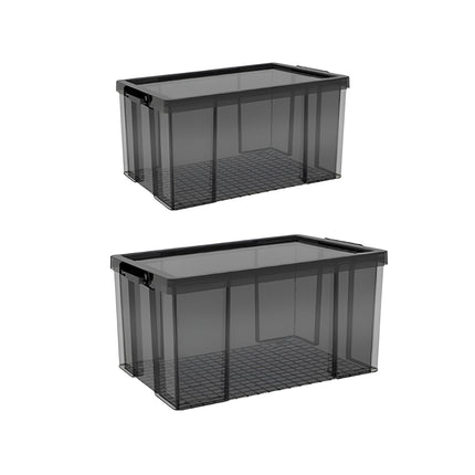 Plastic Storage Box 25L 50L Stackable Clear Front Clothes Organiser With Lid