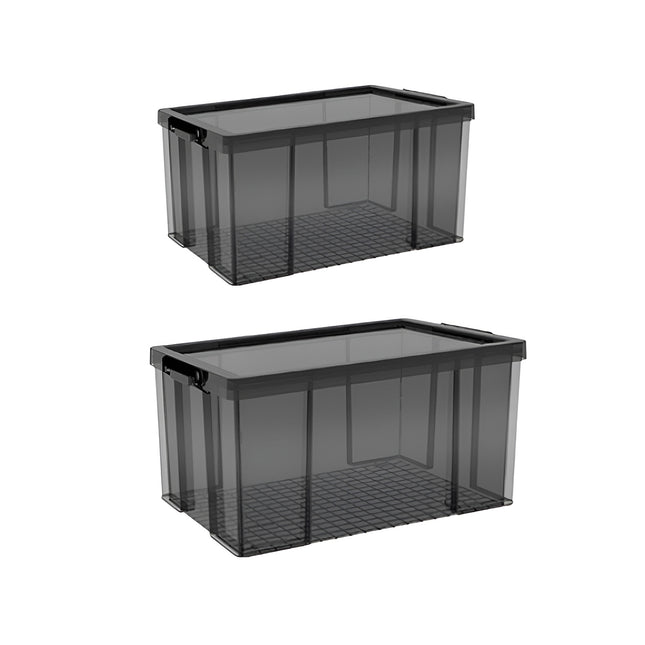 Plastic Storage Box 25L 50L Stackable Clear Front Clothes Organiser With Lid