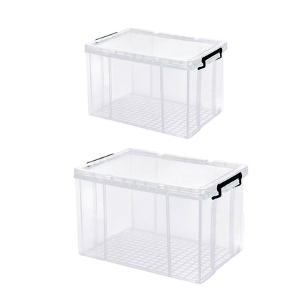 Clear Plastic Storage Box Stackable Large Capacity With Lid Handle Home Use