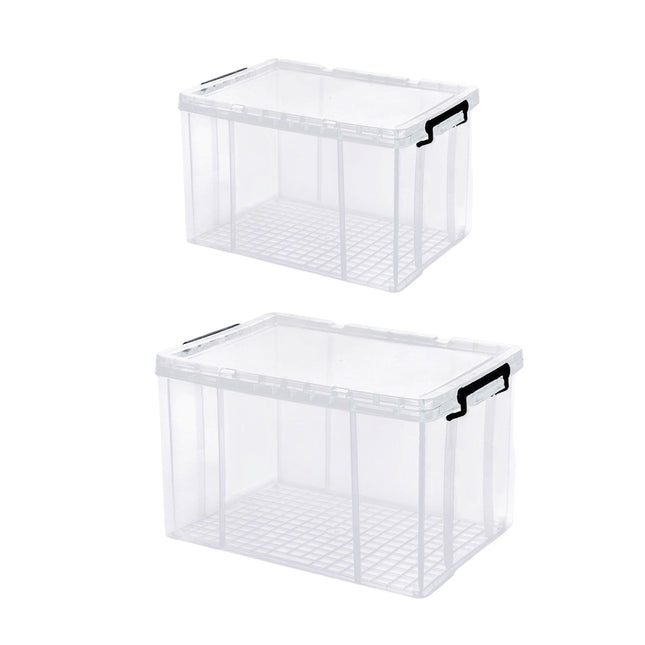 Clear Plastic Storage Box Stackable Large Capacity With Lid Handle Home Use