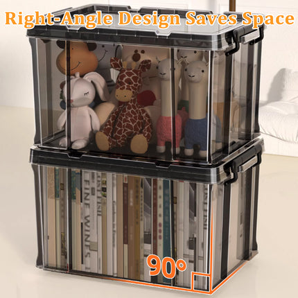 Plastic Storage Box 25L 50L Stackable Clear Front Clothes Organiser With Lid